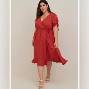 Torrid Midi Elegant Red Wrap Dress